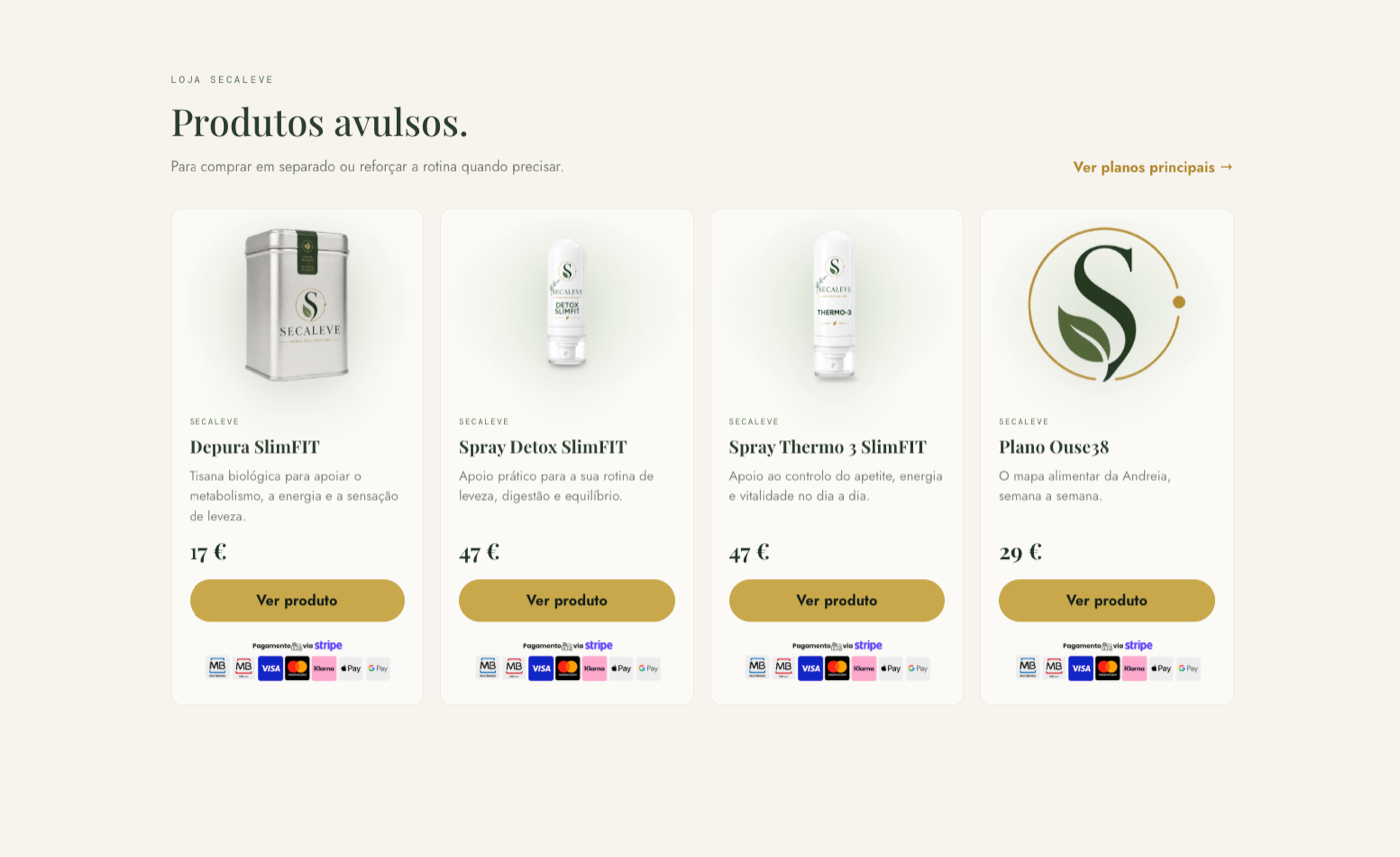 Loja Secaleve com produtos avulsos